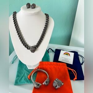 Kurt Geiger Eagle Silver Tone Chain Necklace, bracelet, ring earrings set